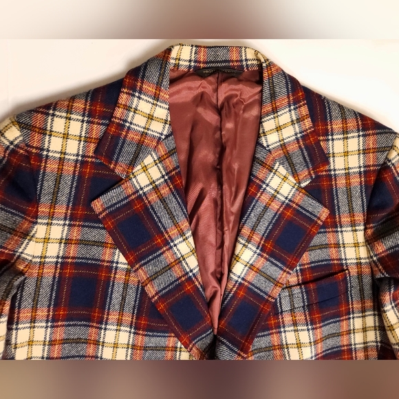 Vintage Cricketeer Wool Sportcoat Blazer Max Kadet 42R Blue Brown Tartan Plaid - Picture 10 of 16